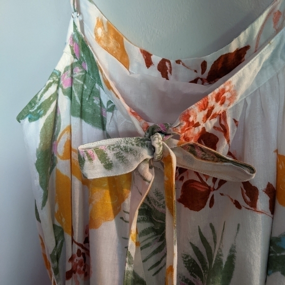 𝅺gap Floral Linen/Cotton Blend Spring Summer Dress Large Tropical Print Dress - Picture 3 of 12